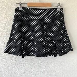 Dona Jo Polka Dot Pleated Tennis Running Skirt/Skort M/2 Black White Stretch